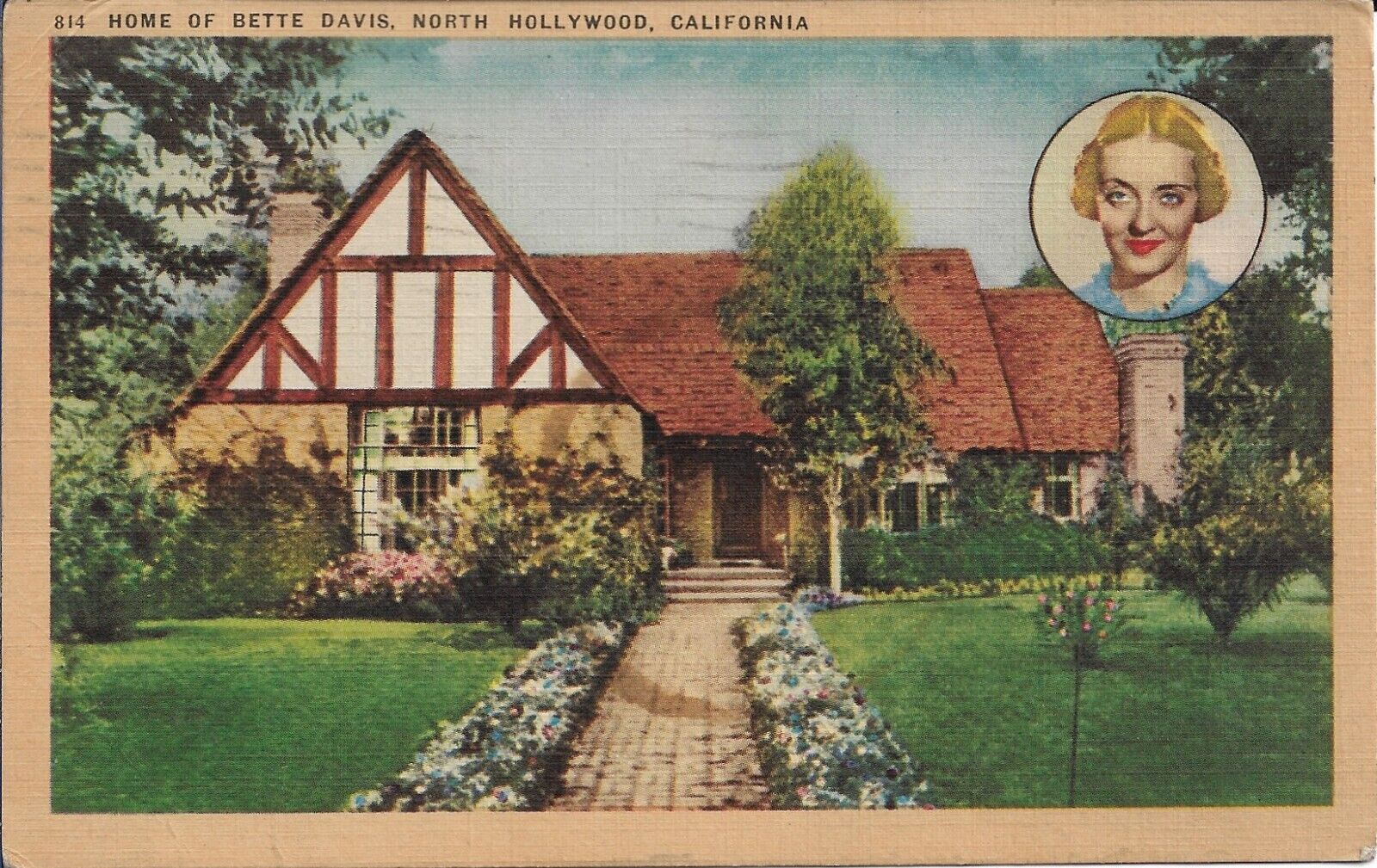 Home Of Bette Davis Postcard North Hollywood California 1946 Linen Posted
