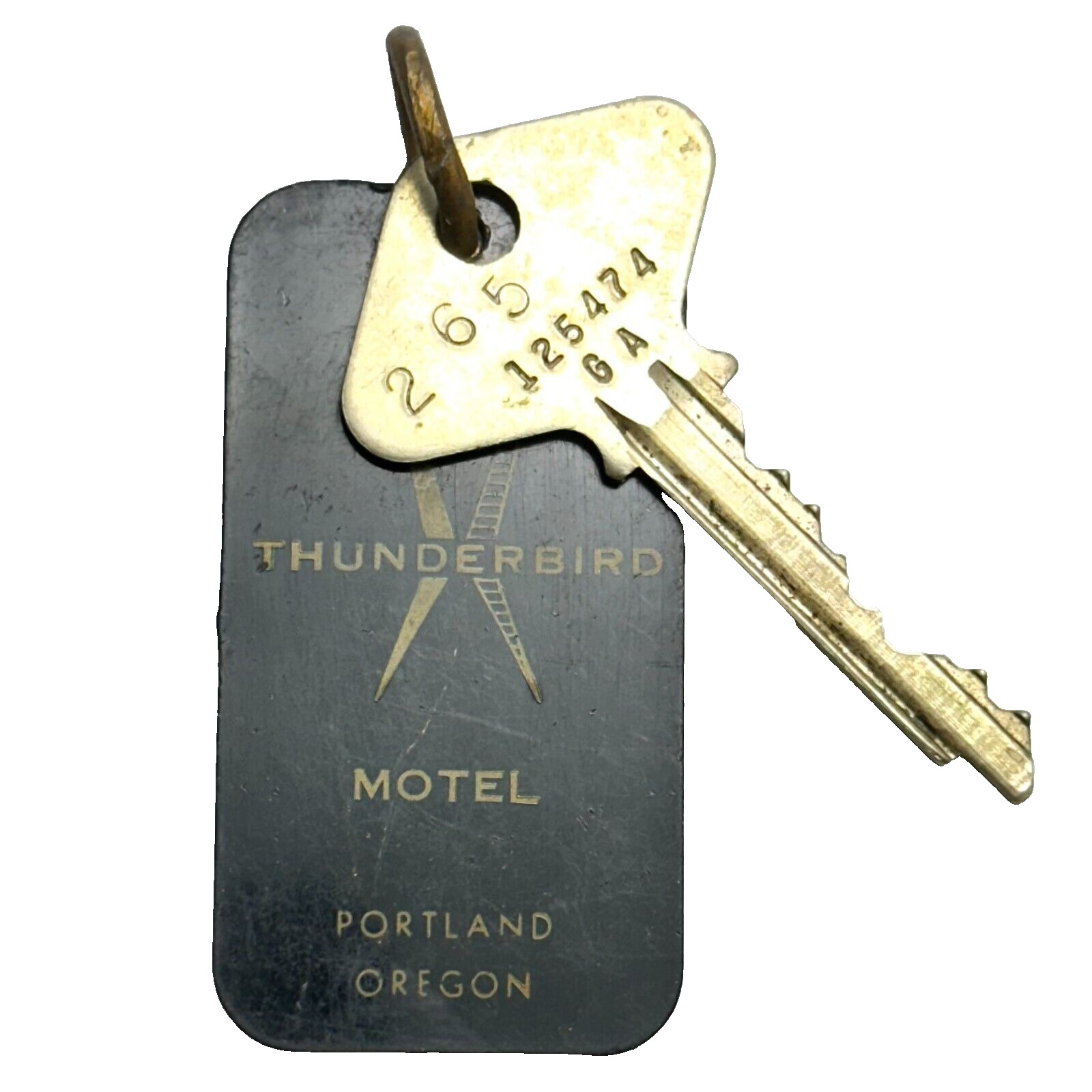 Vintage 1960s Thunderbird Motor Inn Hotel Motel Room 265 Fob & Key Portland OR