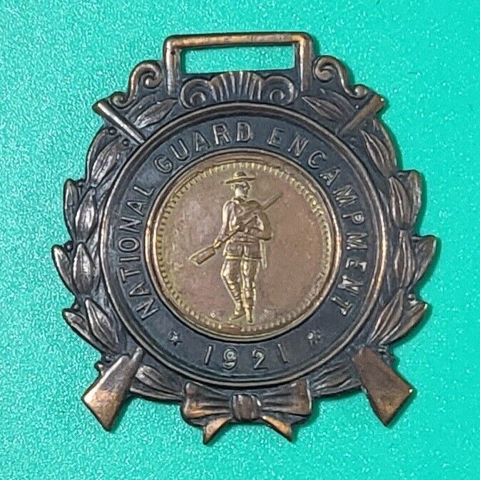 1921 National Guard Encampment Watch Fob Medal Schwaab S & S Marked