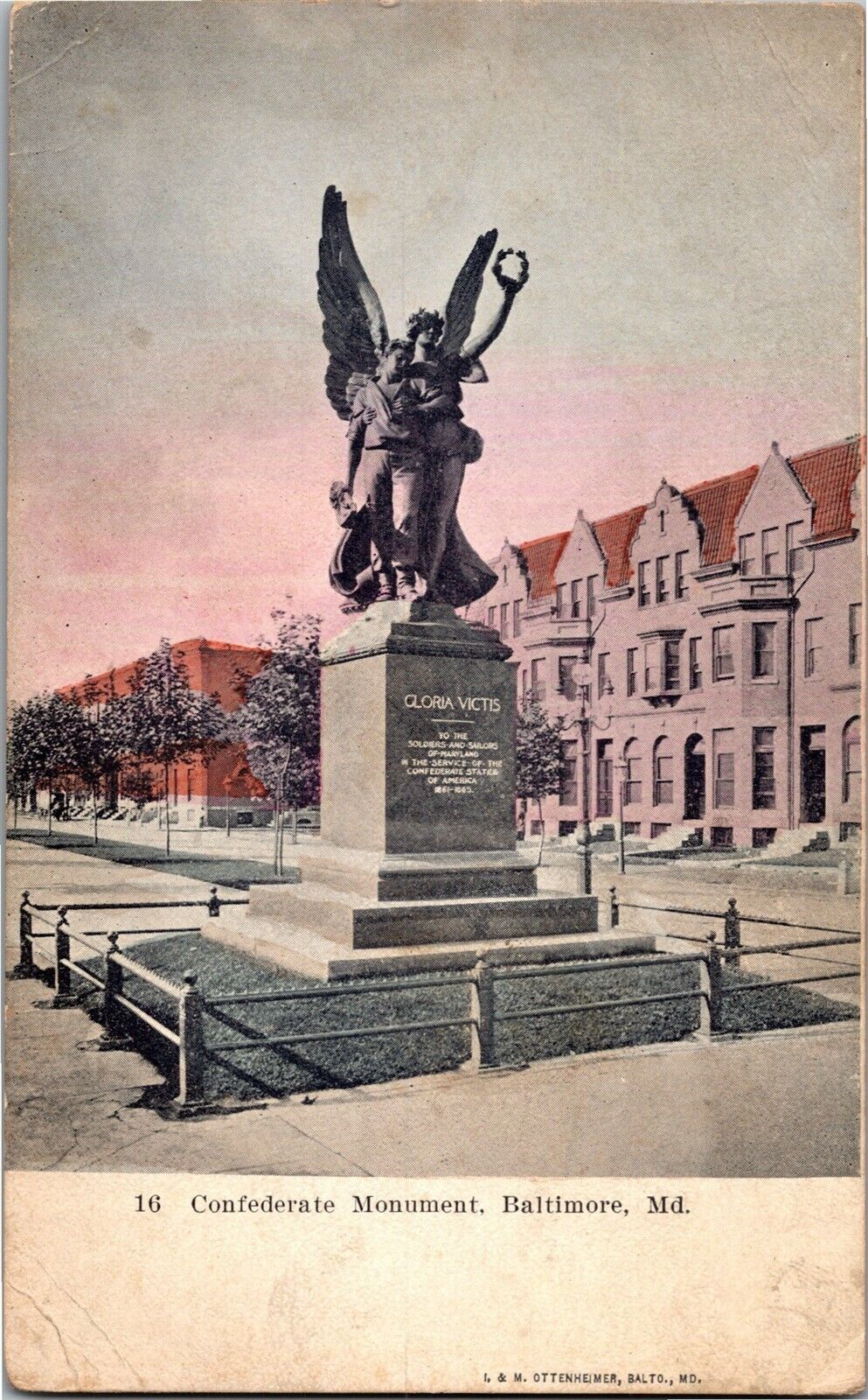 Statue, Confederate Monument, Baltimore MD Undivided Back Vintage Postcard C69