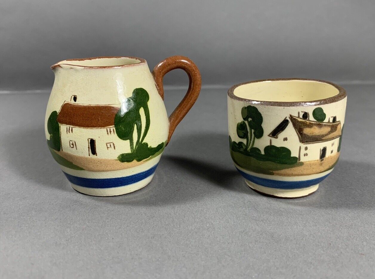 Vintage Watcombe Mottoware Pottery Small Creamer & Cup Torquay England