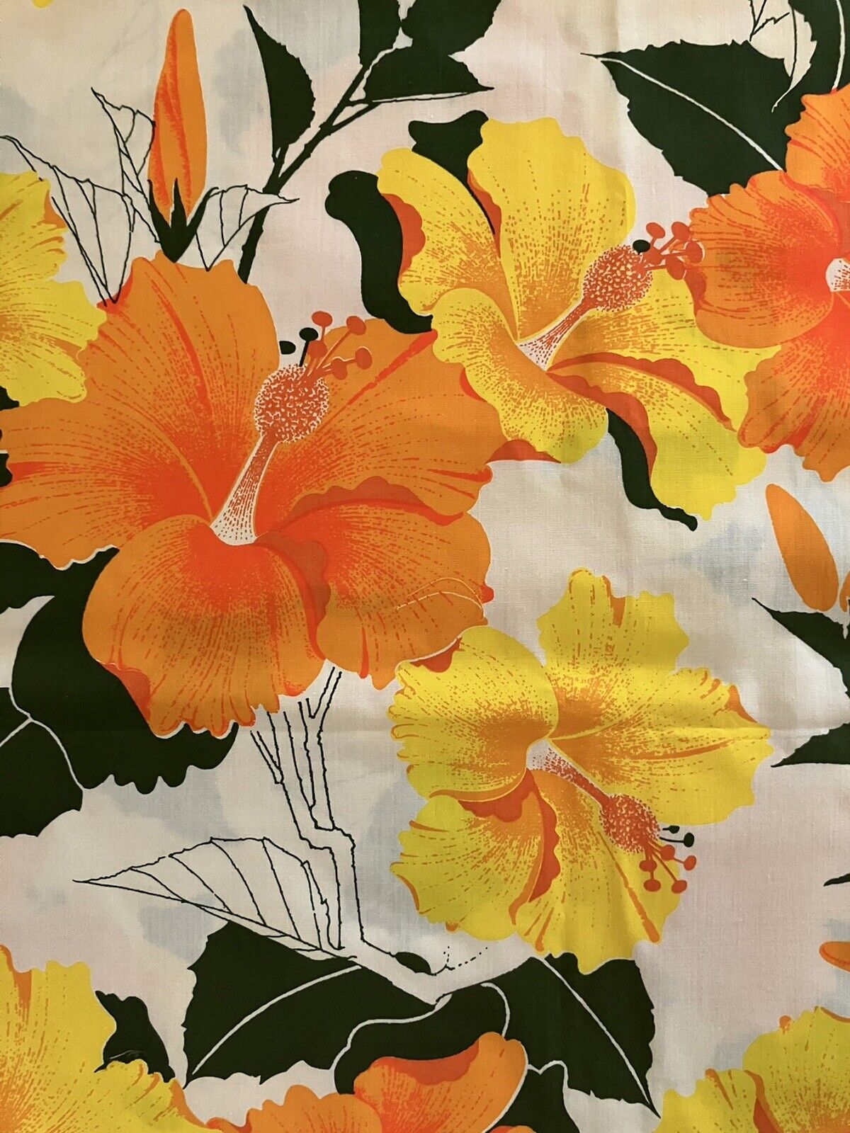 Vintage Alfred Shaheen Floral Cotton Fabric 1.5 Yards Hand Printed In Hawaii