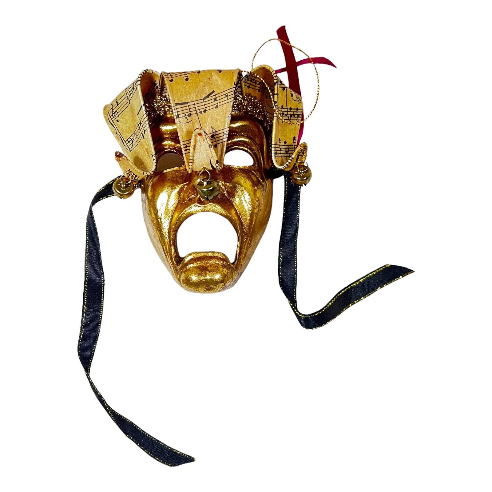 Vtg Wayne Kleski Musical Jester Mardi Gras Glitter Mask Christmas Ornament