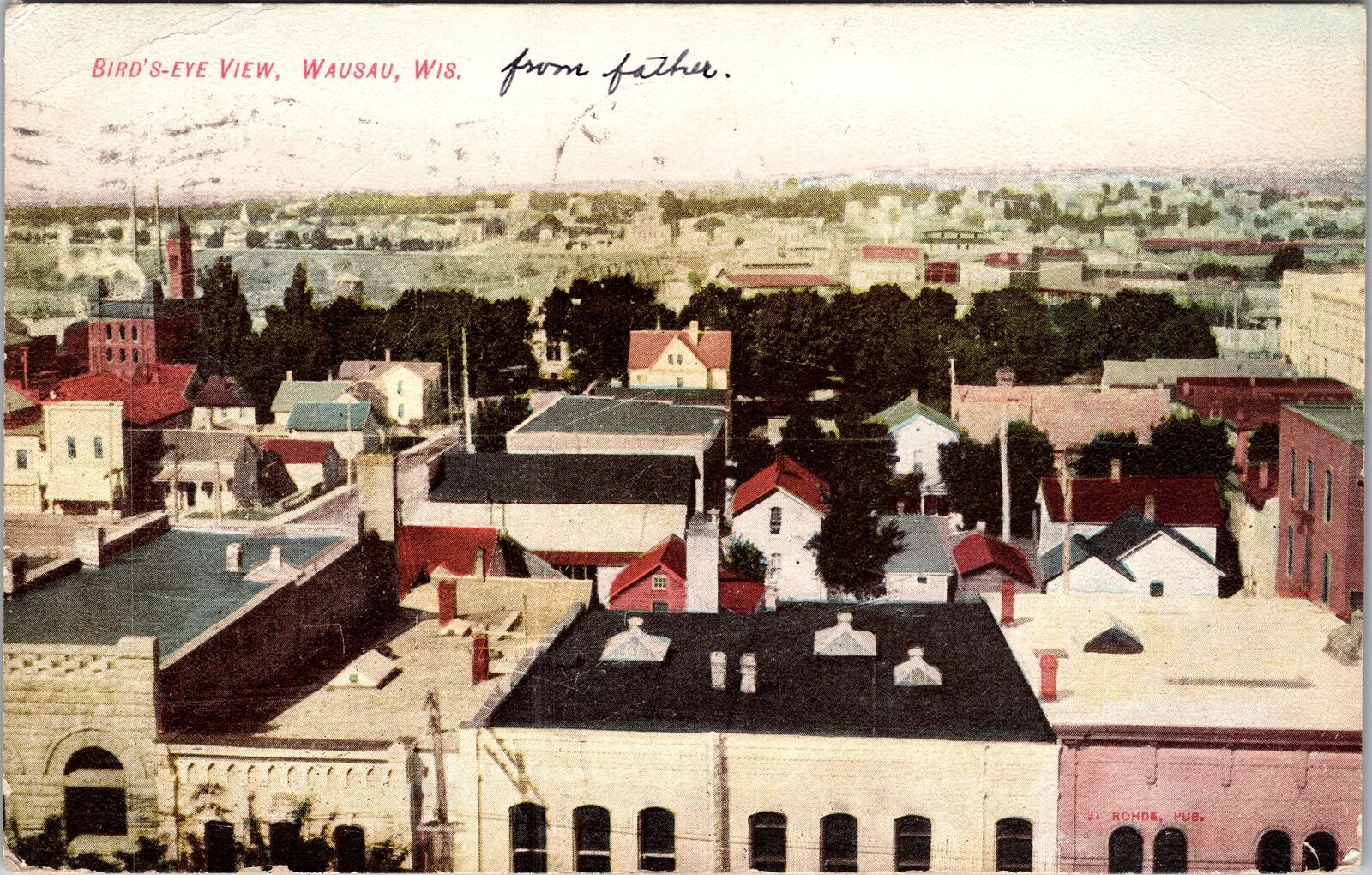 Wausau WI-Wisconsin, Birds Eye View Of Town, c1909 Vintage Souvenir Postcard