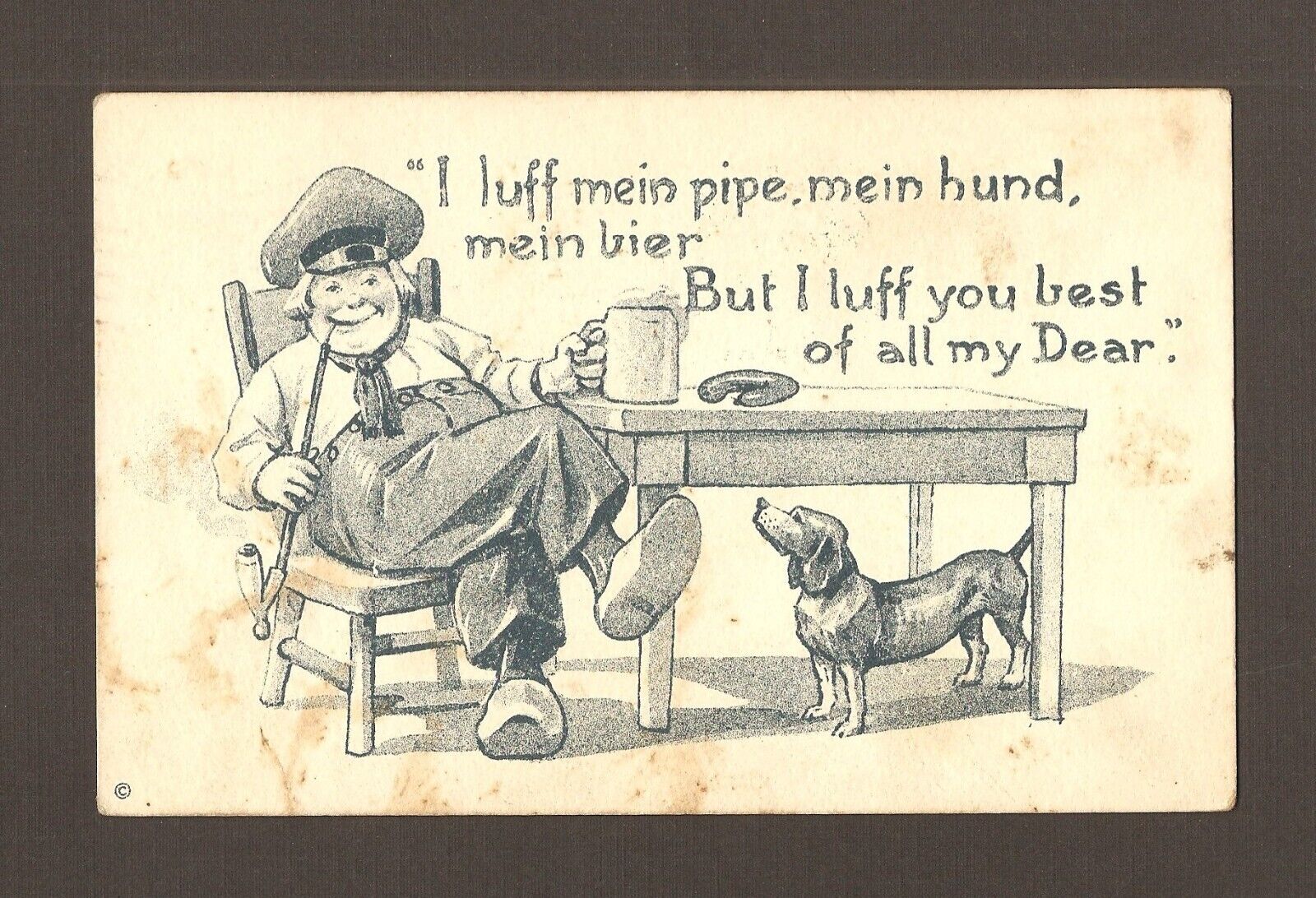 Antique 1912 Postcard Valentine's Day Card Dutch Love Poem Wooden Shoes Pipe Dog
