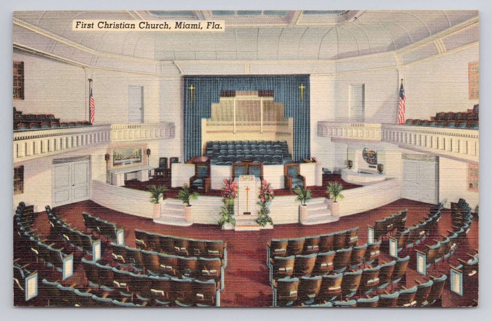 First Christian Church Miami Florida Linen Postcard No 5964