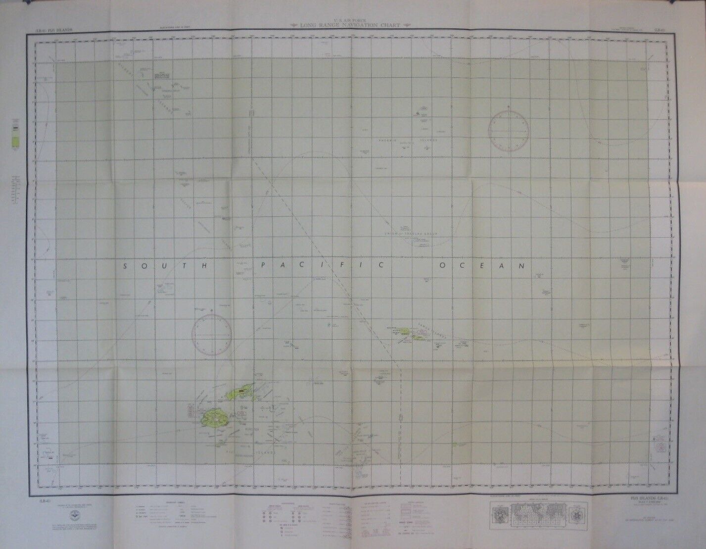 1950 US AIR FORCE Navigation Chart Map FIJI SAMOA TONGA Gilbert & Ellice Islands