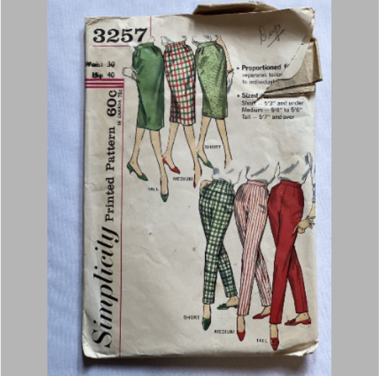 Vintage 1950s Simplicity 3257 Straight Leg Pants and Pencil Skirt Patterns -...