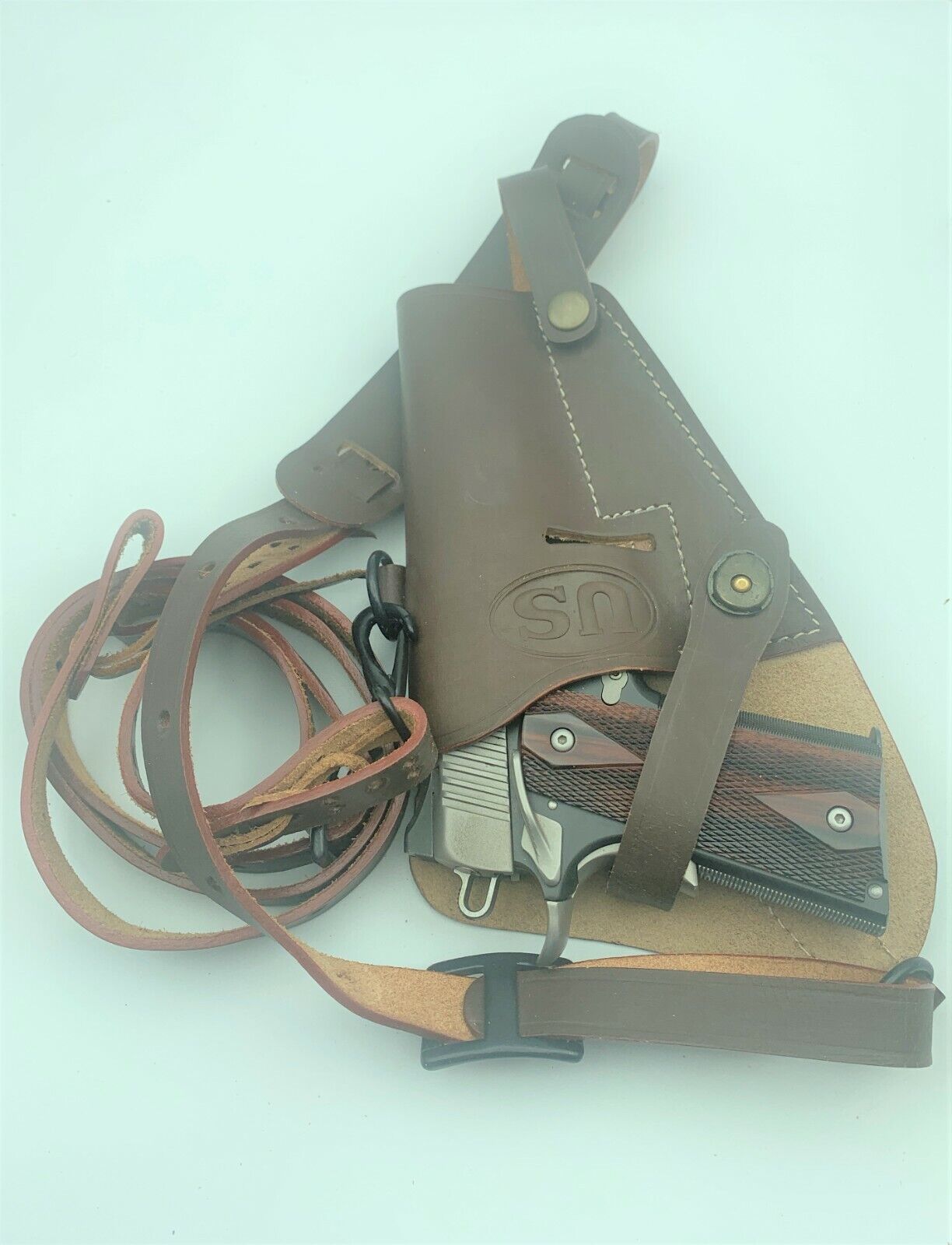US ARMY 1911 .45 PISTOL MODEL M7 LEATHER SHOULDER HOLSTER BROWN WWII ALSO M9