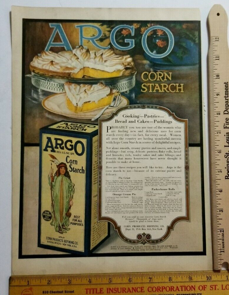 Antique 1919 Paper Advertising ARGO CORN STARCH Roll Recipes LESLIE'S WEEKLY A7