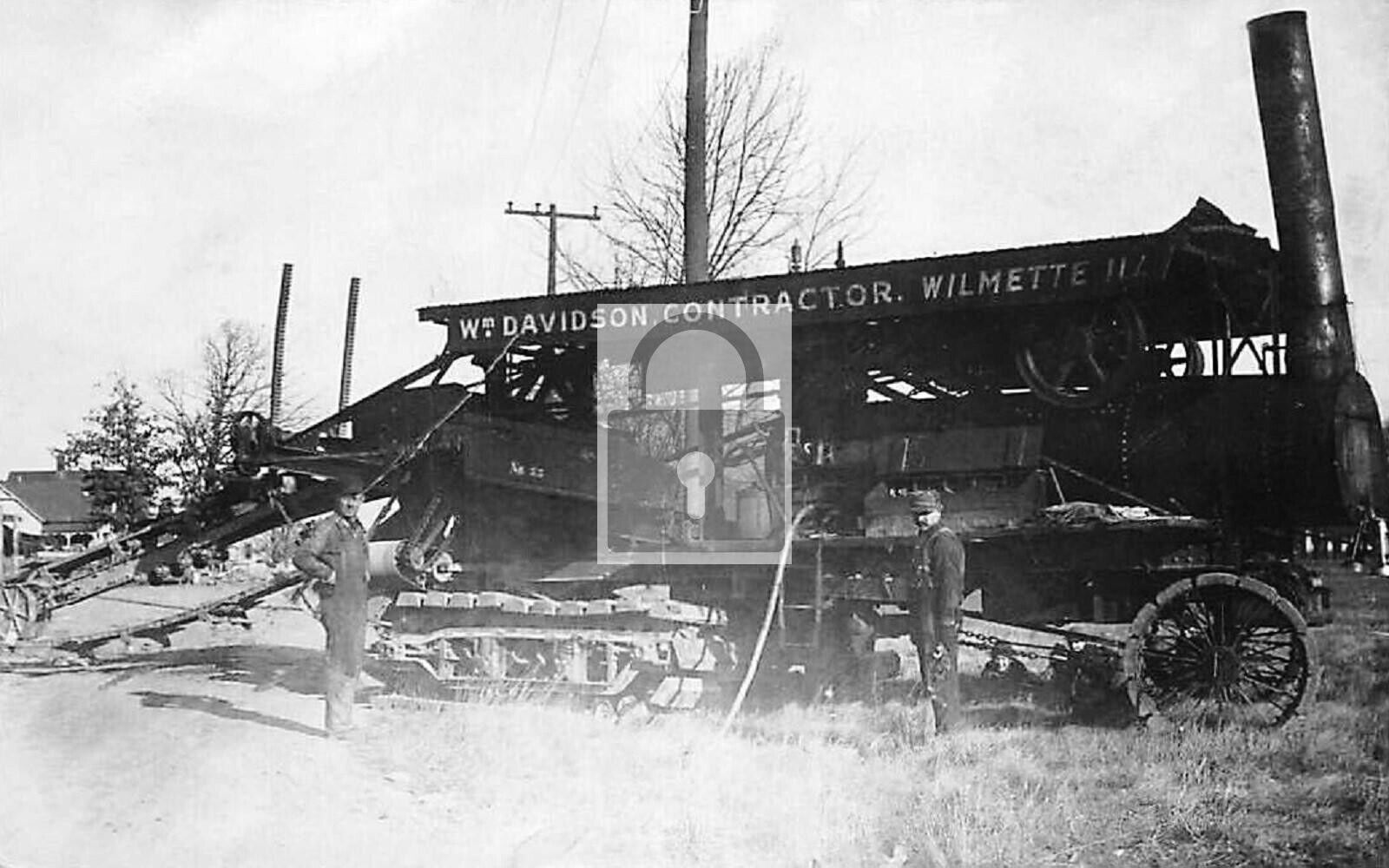 Steam Tractor Ditch Digger Contractor Wilmette Illinois IL Reprint Postcard