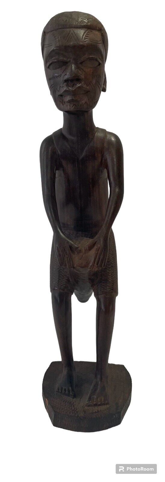 VNT Wooden Hand Carved Man Playing The Drum African Sculpture 11.5”