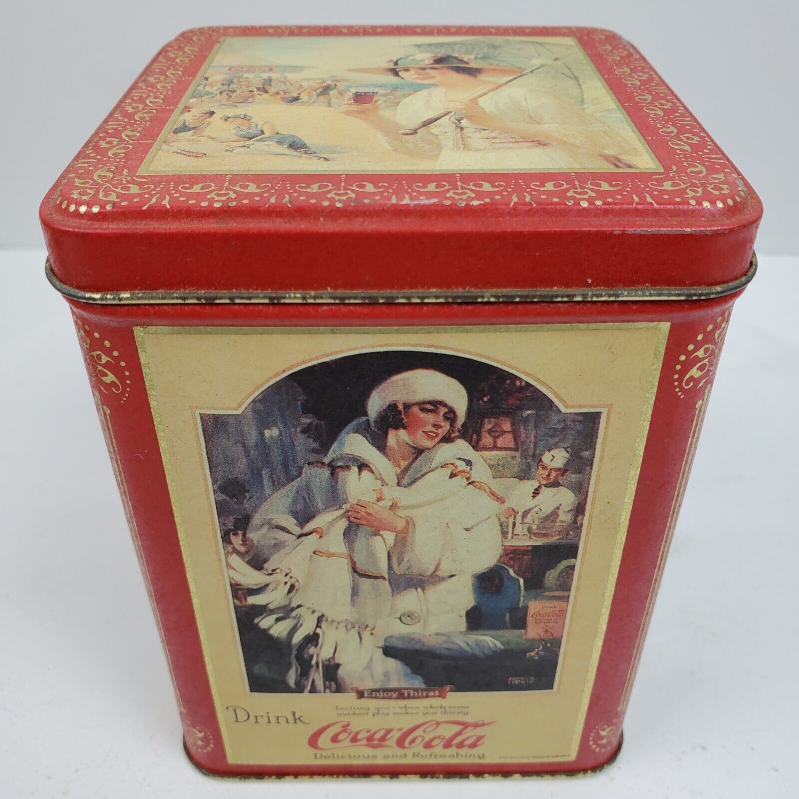 Vintage 1993 Coca Cola Girls Tin 4x4x5.5 Inch Advertising