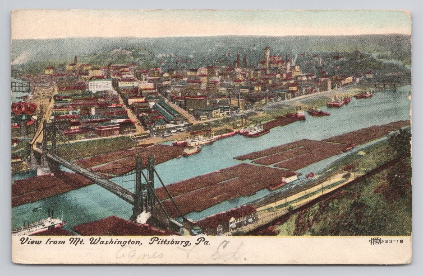 View From Mt. Washington Pittsburg Pennsylvania 1908 Antique Postcard