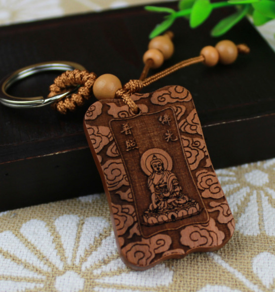 20pcs wood carving GuanyinBuddha Guan Yu keychain pendant