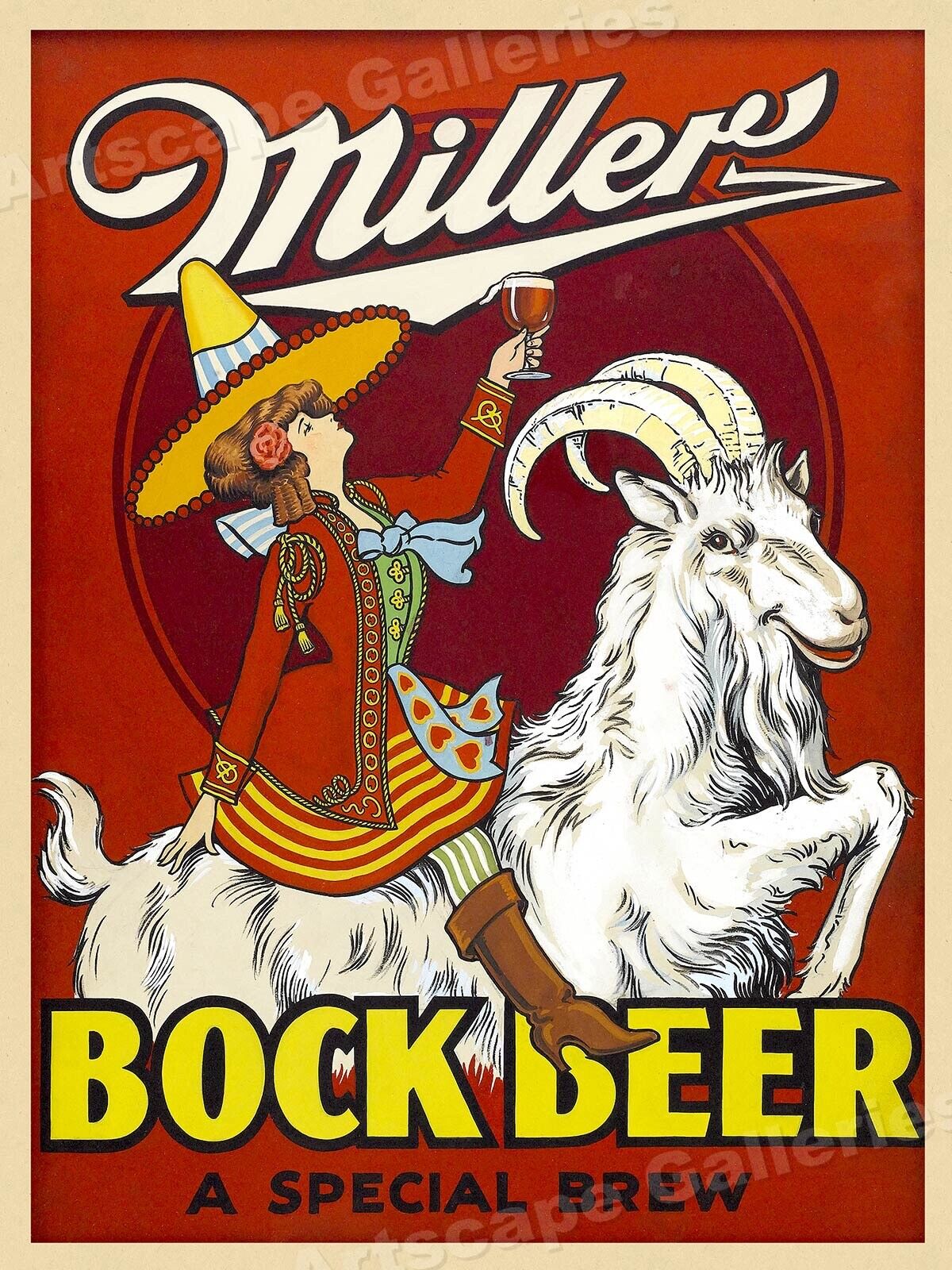 1930s “Miller - Bock Beer” Vintage Style Goat Bar Poster - 20x28