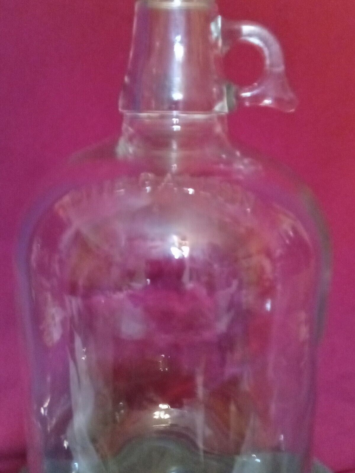 Vintage One Gallon Clear Glass Jug W/finger loop No Lid Embossed Dura Glass