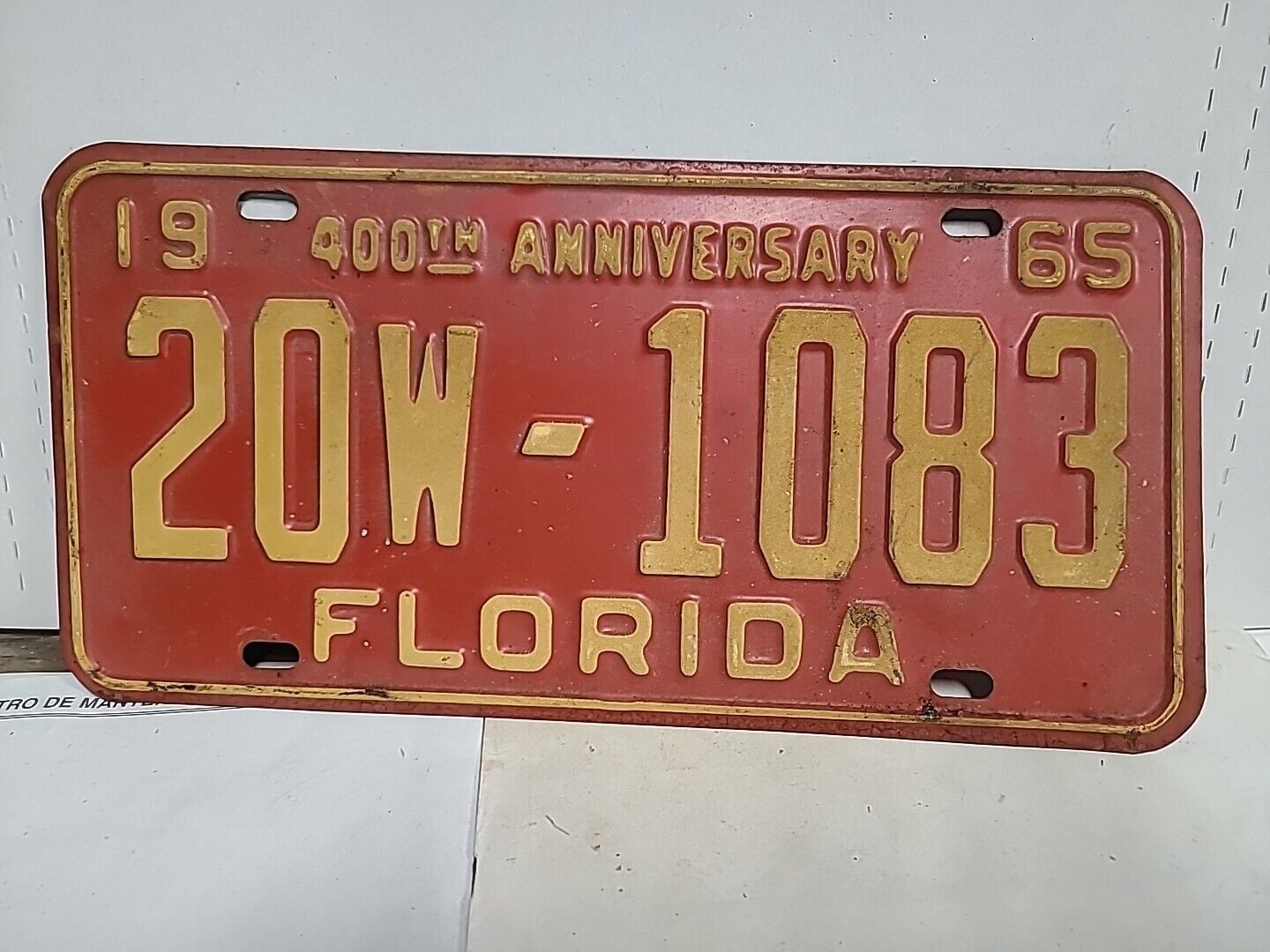 Florida 1965 400th Anniversary license plate #   20W-1083
