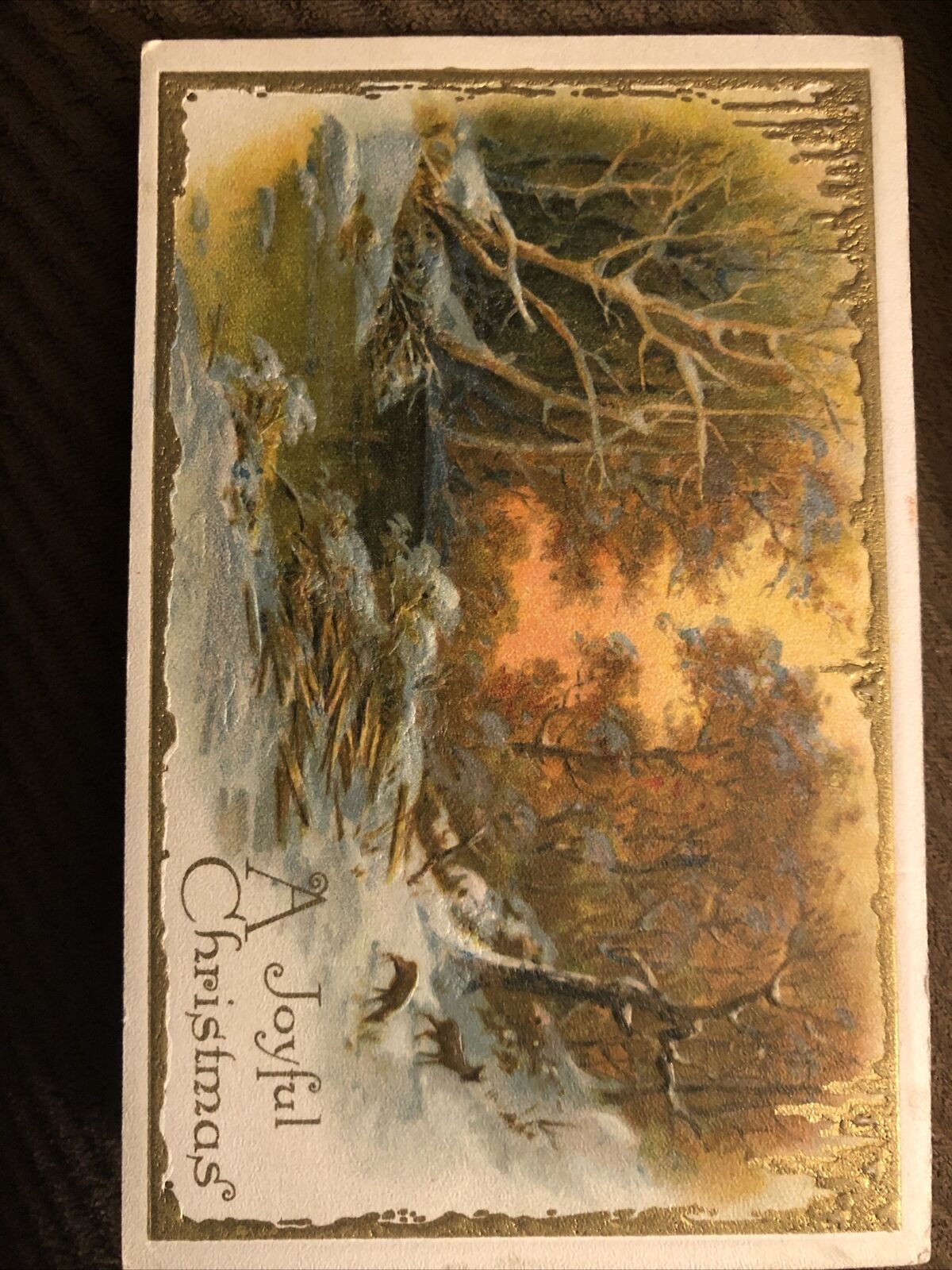 A Joyful Christmas Winsch Schmucker Antique Gold Embossed Postcard 1910