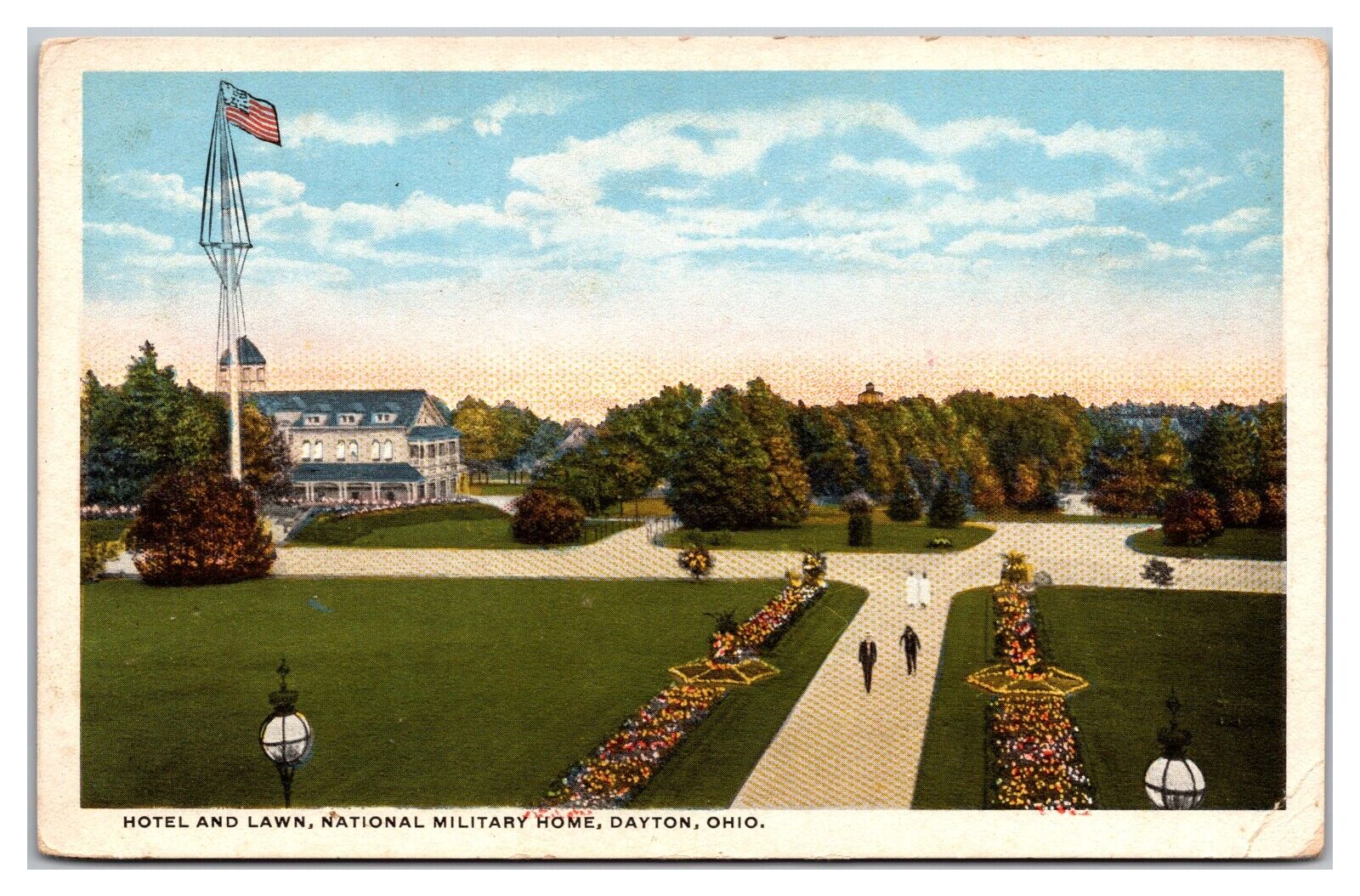Hotel & Lawn National Military Home Dayton Ohio U.S. Flag Aerial View Garden