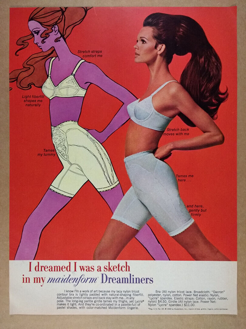 1968 Maidenform Dreamliner Bra \'I dreamed I was a sketch\' vintage print Ad