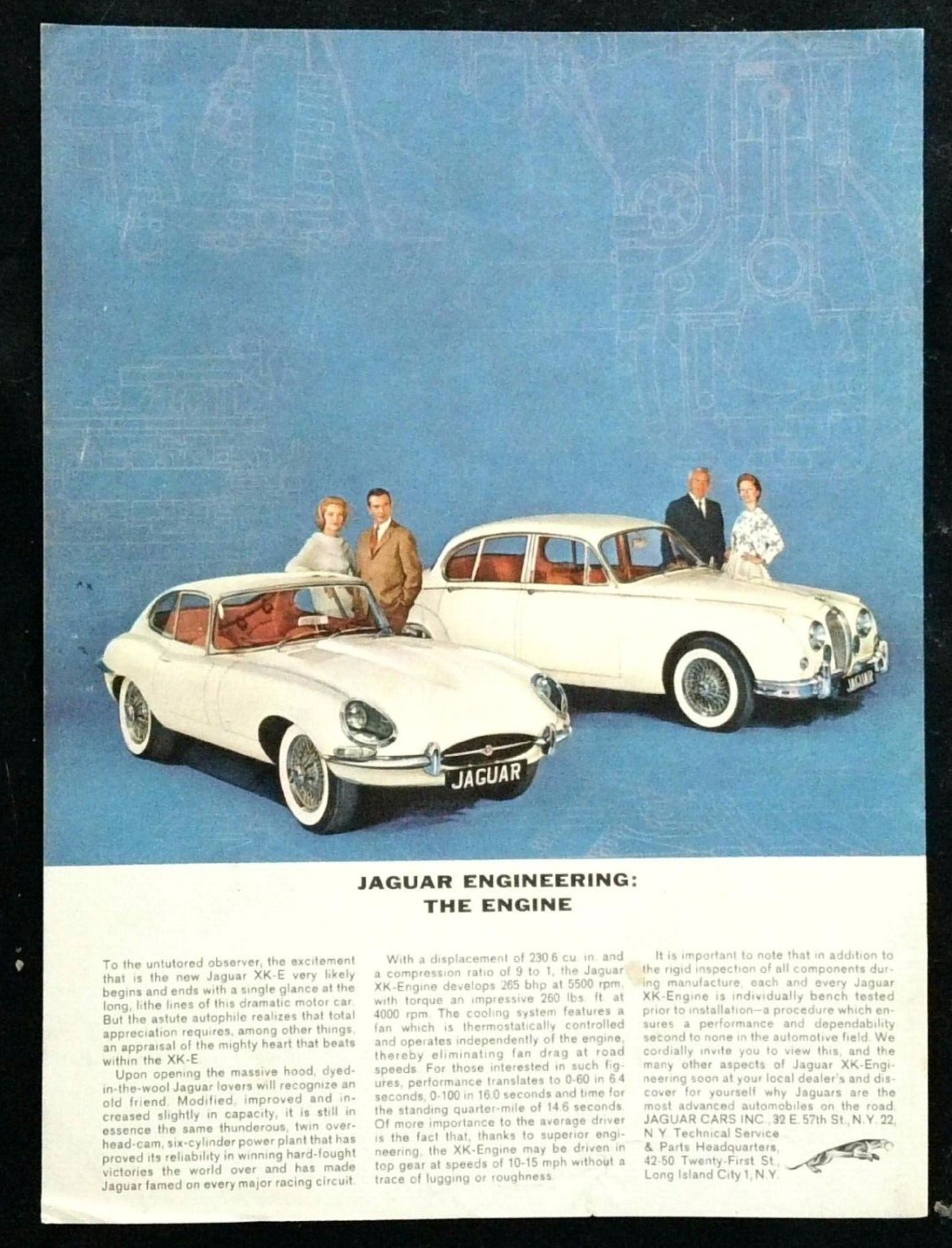 1962 Jaguar XK-E Vintage print ad Two White Jags