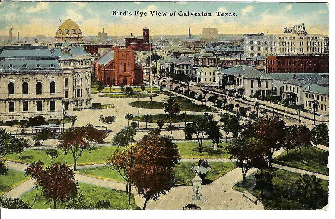 CP-449 TX Galveston Bird\'s Eye View Divided Back Postcard Business District