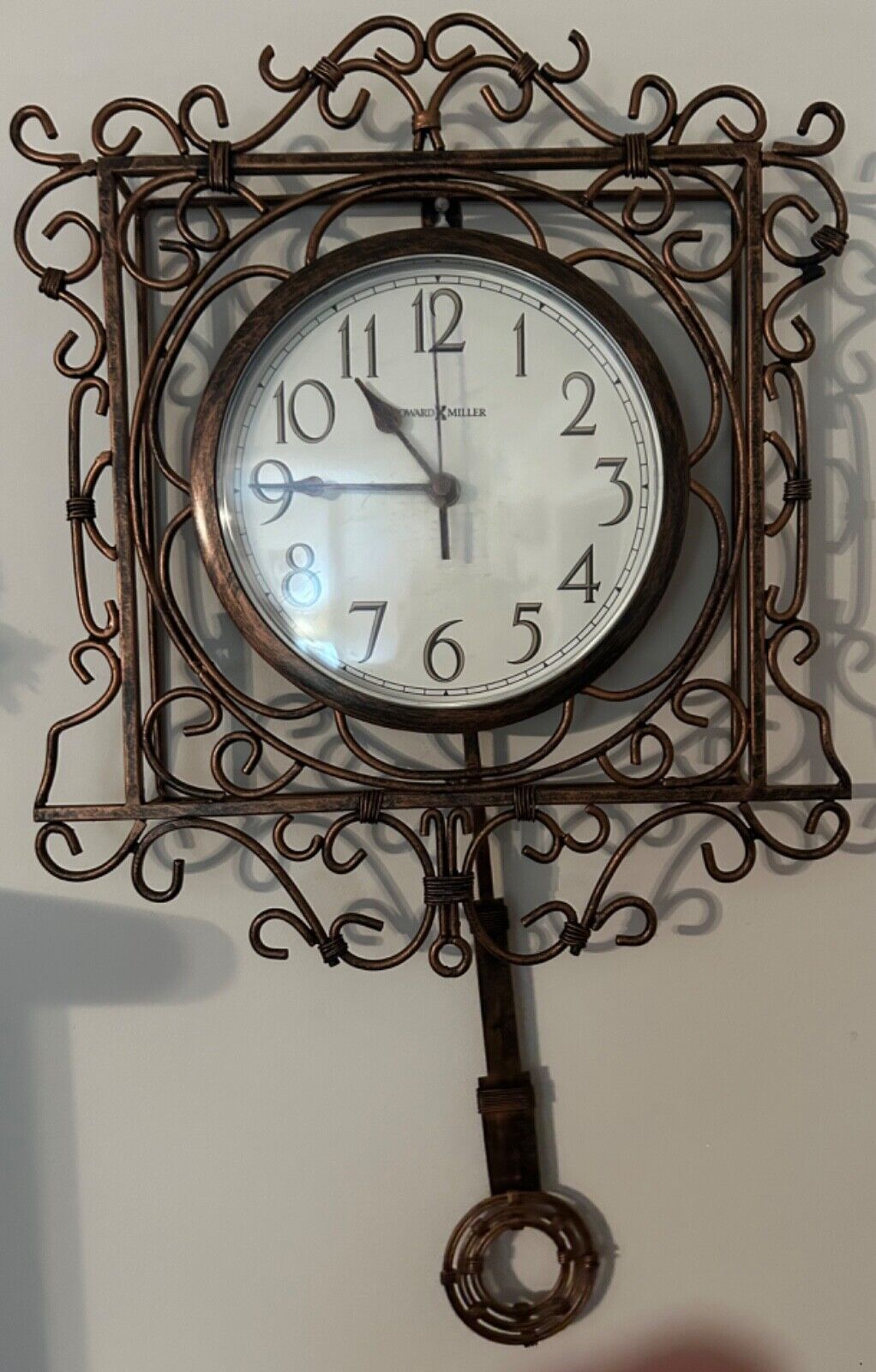Howard Miller’s Whimsical Vintage Bronze Wrought Iron Pendulem Wall Clock