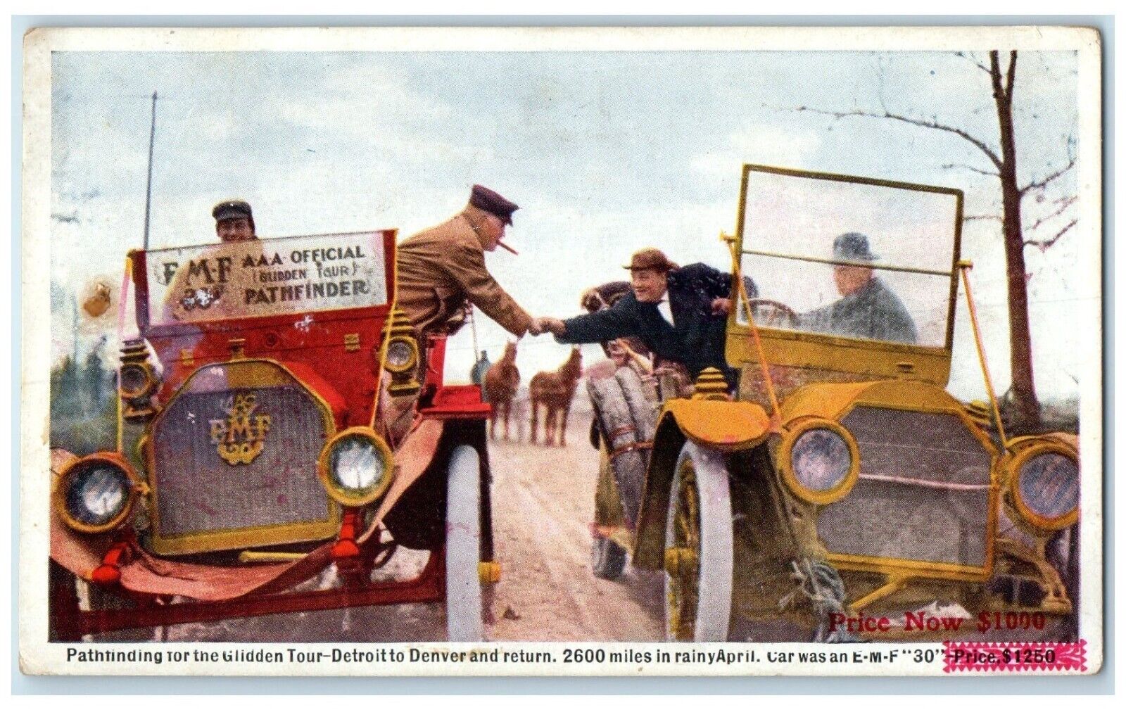 c1910\'s EMF 30 Pathfinder Glidden Tour Detroit To Denver Advertising Postcard