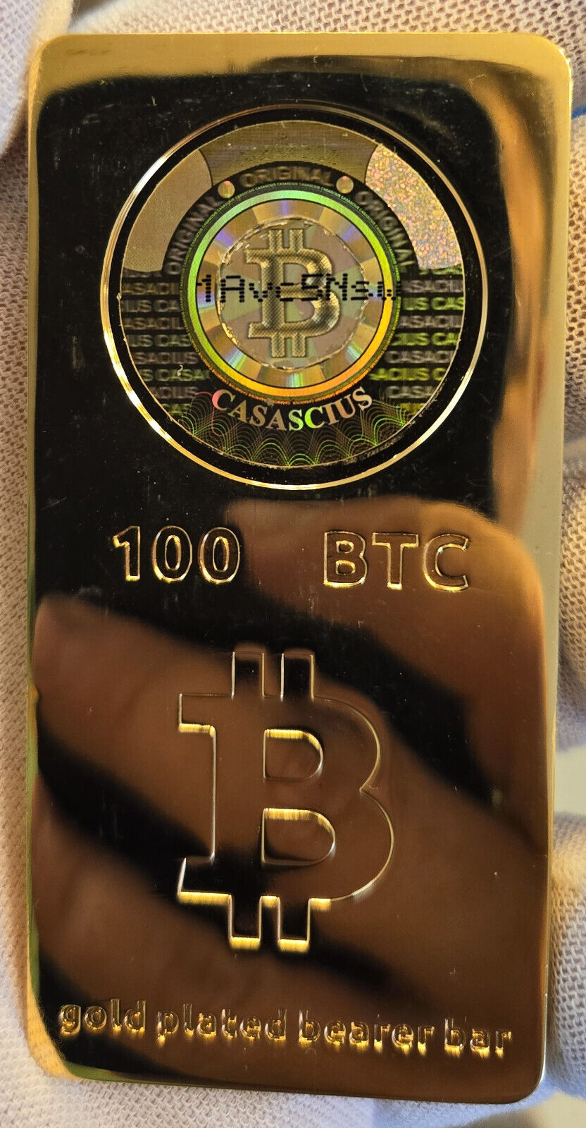 100 BTC 2011 - 1Avc5Nsw - 1st Edition Casascius (Redeemed) Gold Plated Bitcoin
