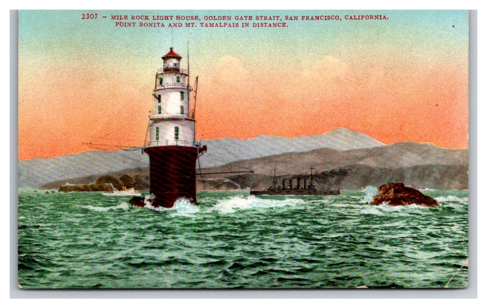 San Francisco CA-California, Mile Rock Light House, Strait & Steamer