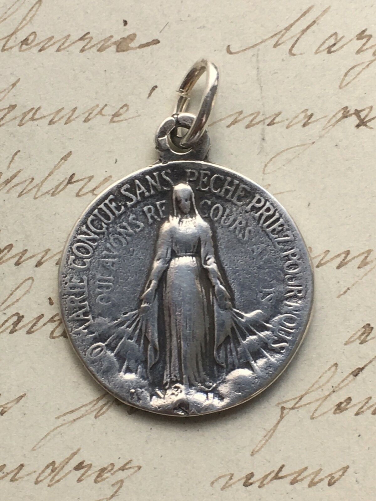 Miraculous Virgin Mary Medal - Sterling Silver Antique Replica