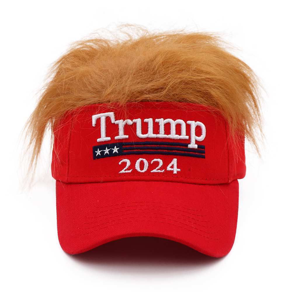 Trump 2024 Hat with Hair Wig Hat Embroidered Adjustable MAGA Baseball Cap New