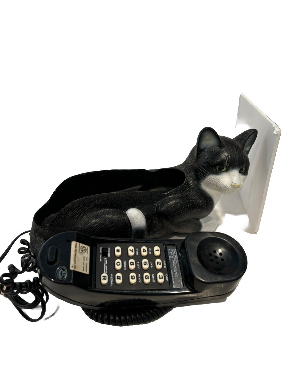 Vintage Tuxedo Cat Phone KCL Technology LTD 0992 Corded Telemania No RJ45