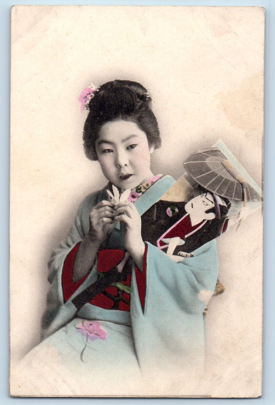 Japan Postcard Geisha Japanese Woman With Flower c1910\'s Unposted Antique
