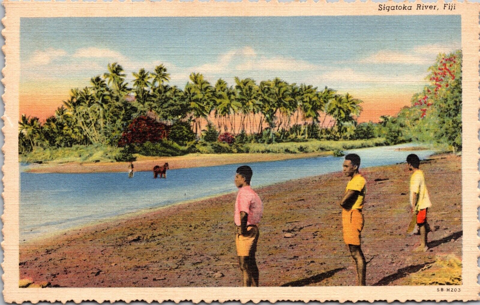 Sigatoka River Fiji Postcard Boys Kids Unposted