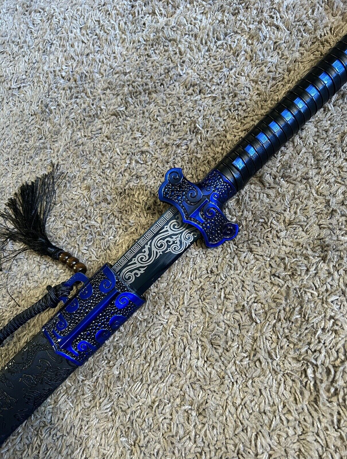 Blue Sharp Ninja Sword 1095 Carbon Steel Japanese Straight Ninjato Broadsword