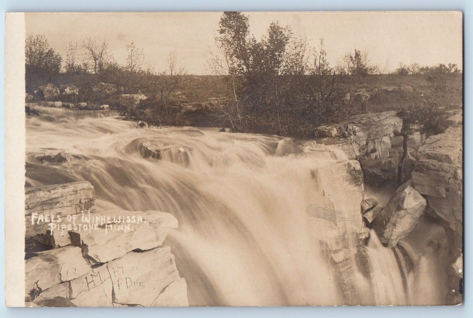 Pipestone Minnesota MN Postcard RPPC Photo Falls Of Winnewissa Waterfalls c1910s