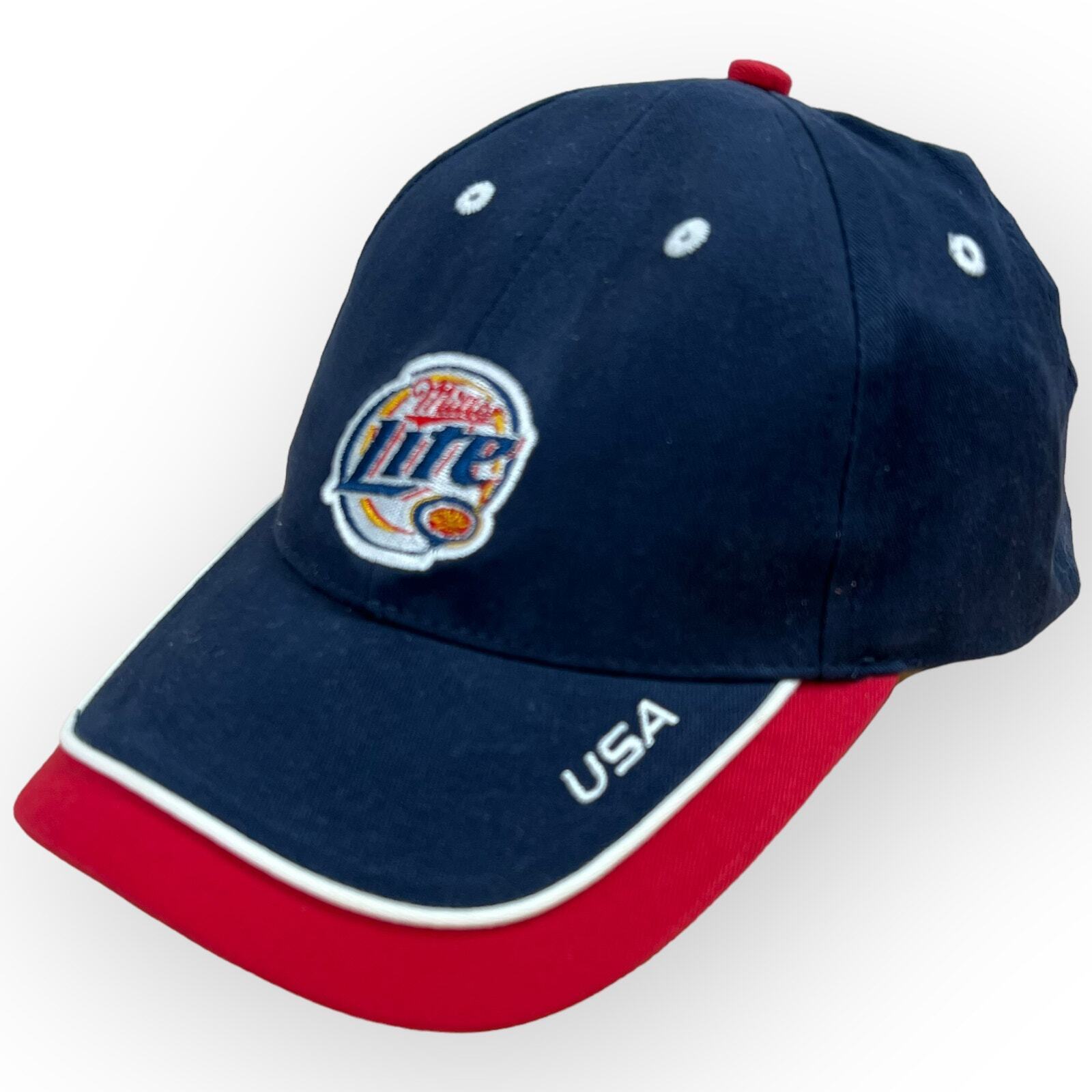 Vtg Acme Miller Lite Baseball Hat Cap Red White Blue Good Call USA Strap Back