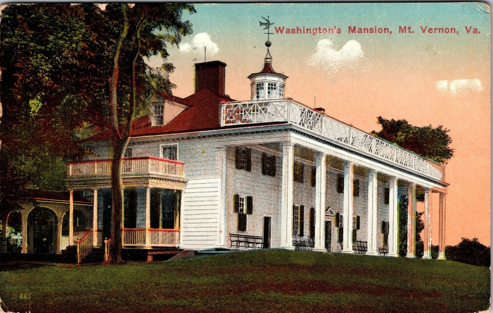 Vintage Postcard Washington's Mansion Mt. Vernon Va.Virginia 1915