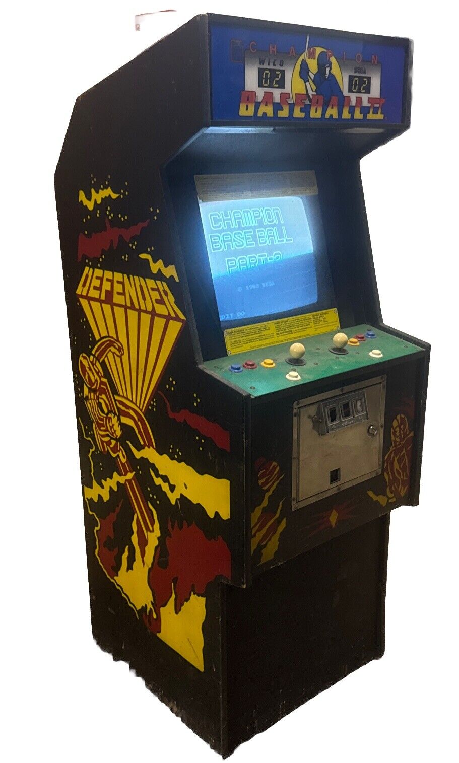 Williams Defender Arcade Original Painted Cabinet W/ Sega Baseball II
