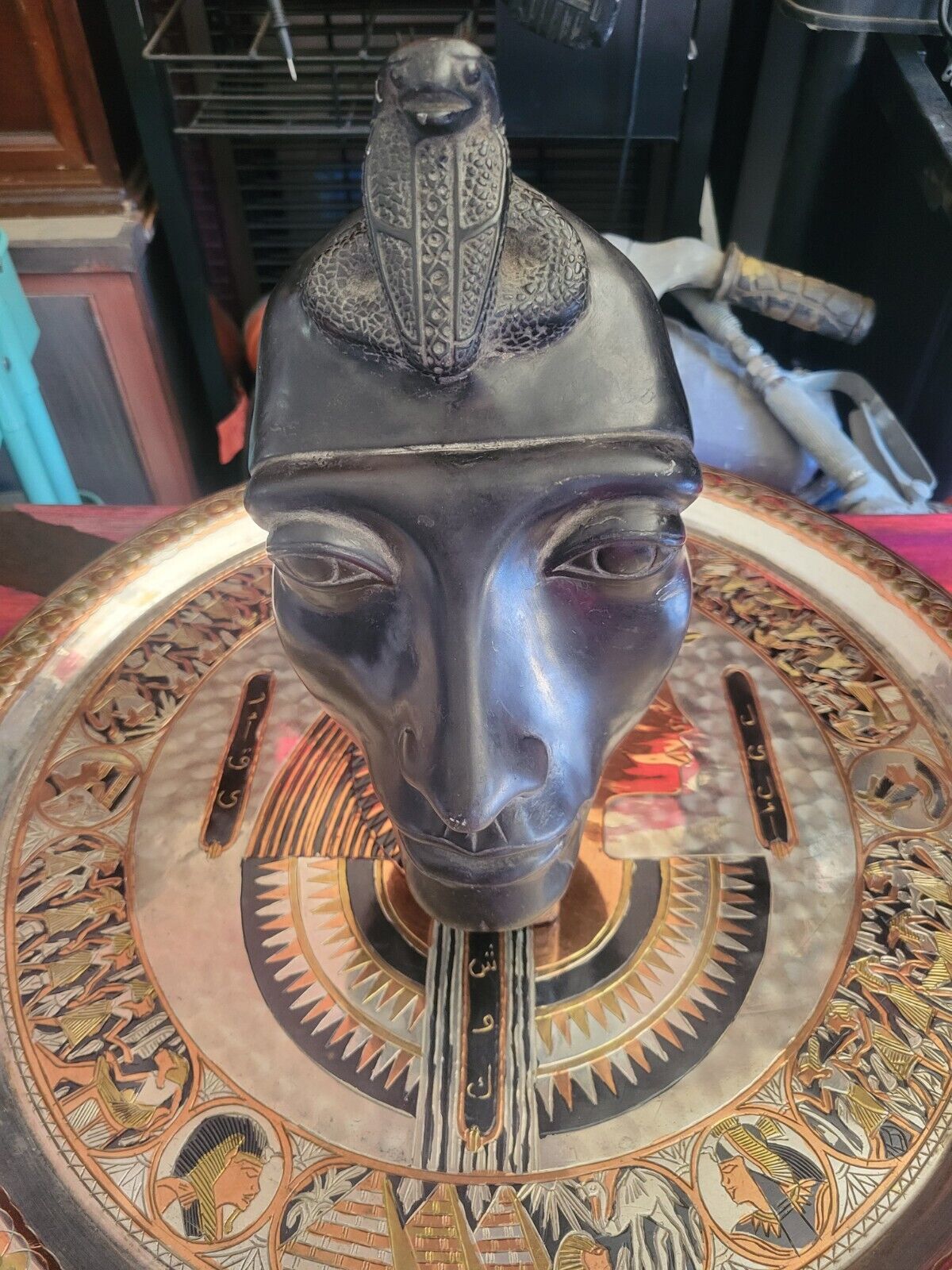 Vintage Egyptian Akhenaten Mask Sculpture Solid Resin