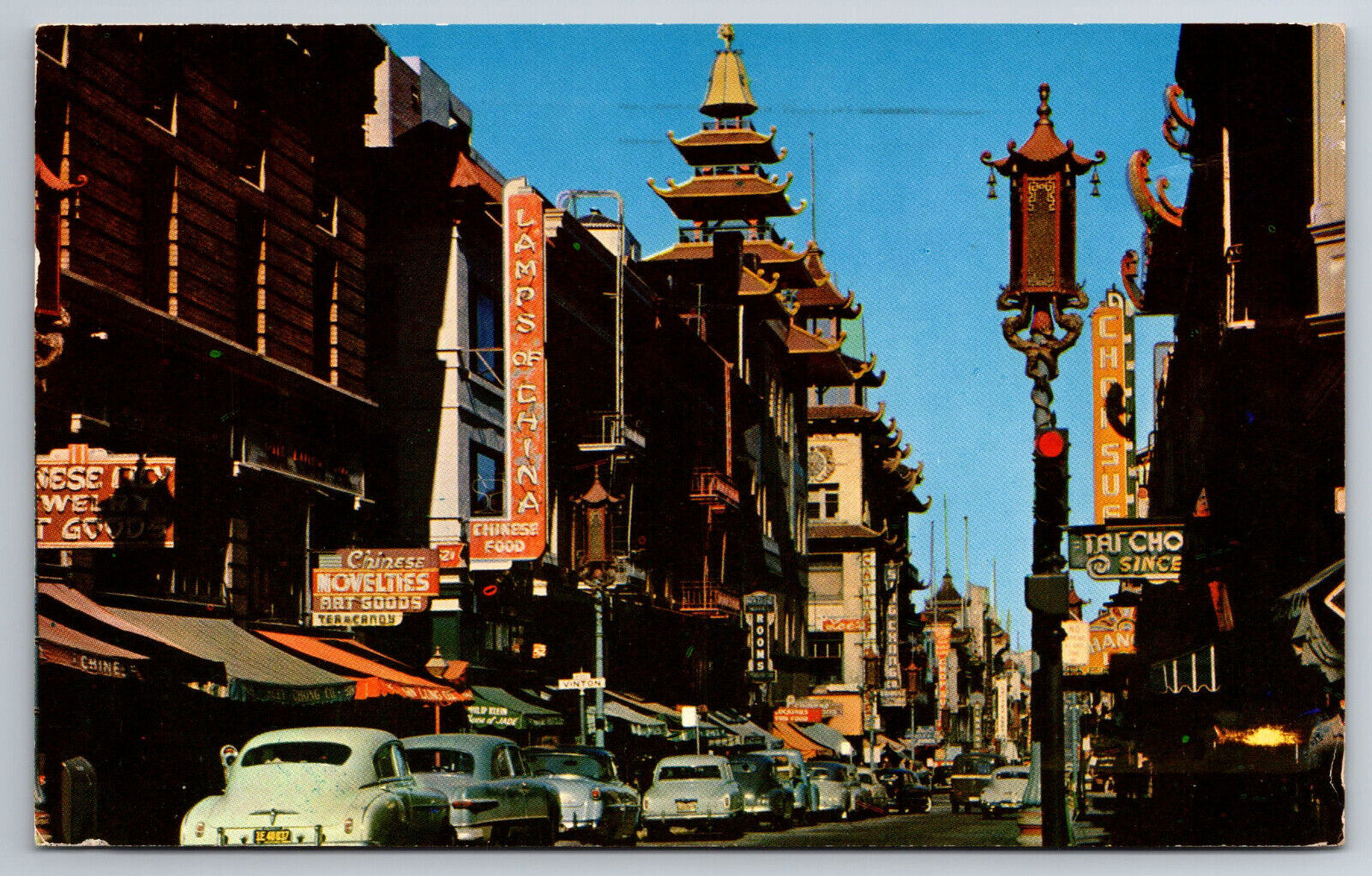 Vintage Postcard CA San Francisco Chinatown 40s 50s Cars Chrome