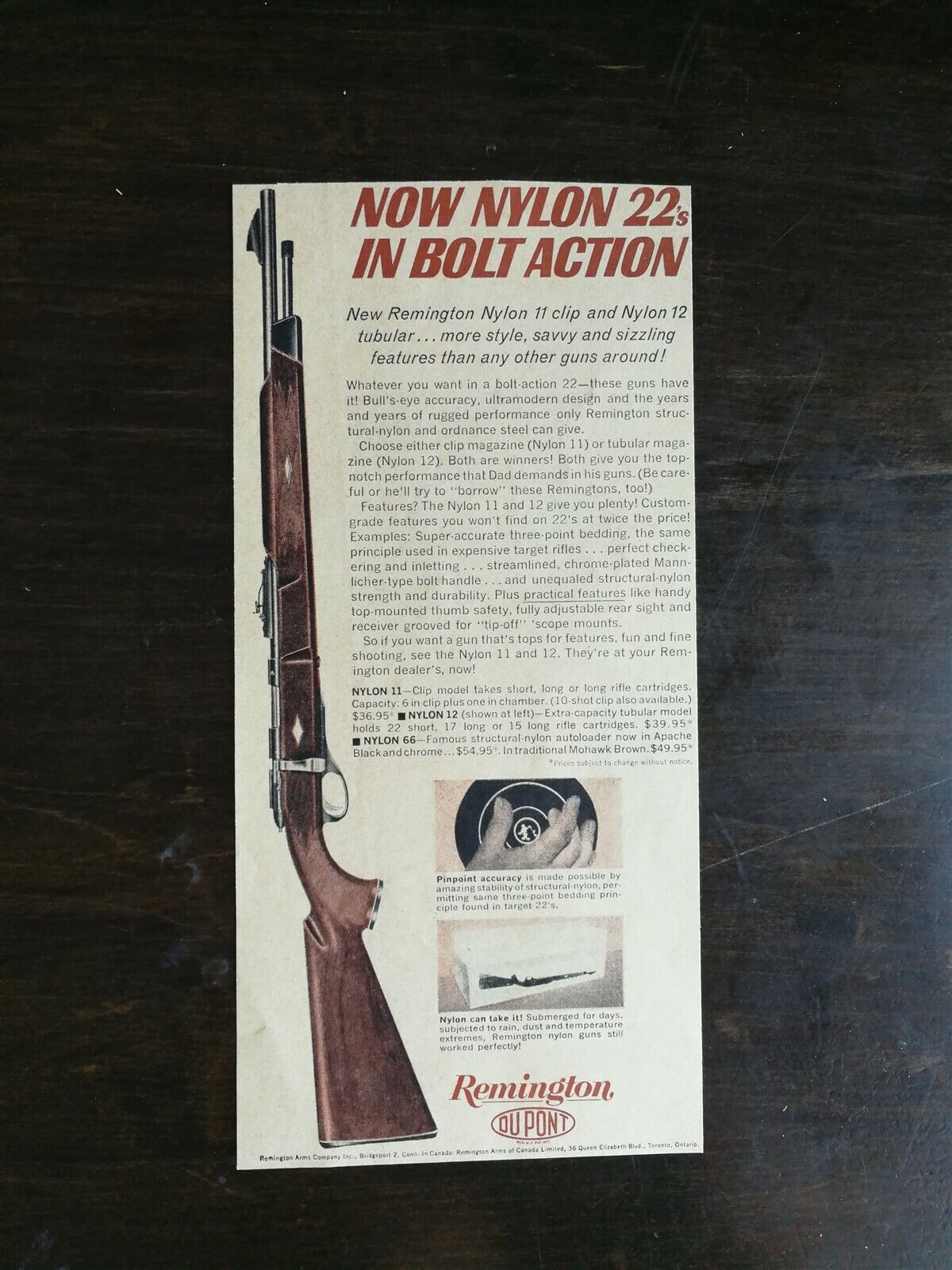 Vintage 1962 Remington Nylon .22 Bolt Action Rifle Original Ad