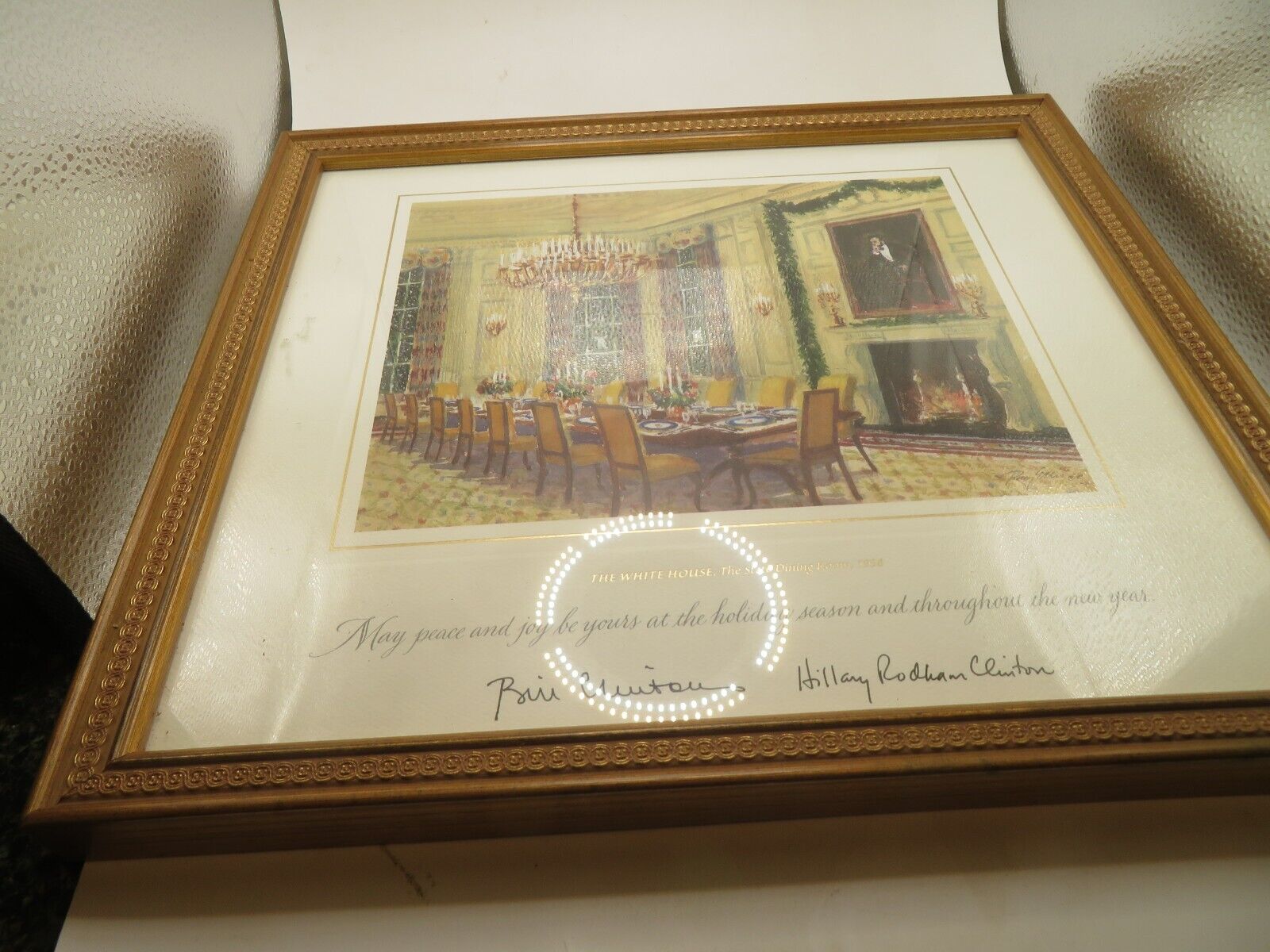 CHRISTMAS 1998 GIFT PRINT BILL & HILLARY CLINTON WHITE HOUSE STATE DINING ROOM 