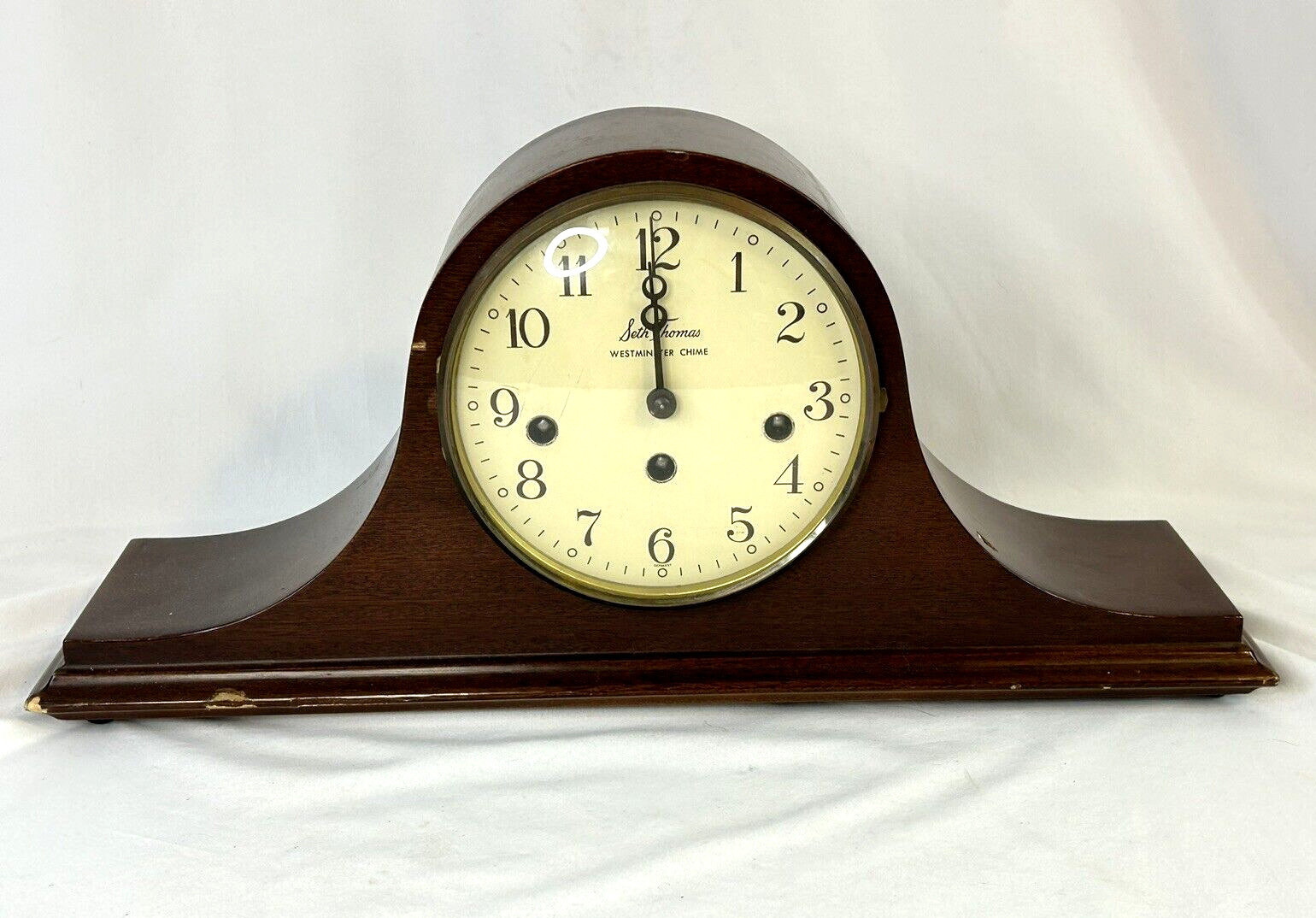 Vtg SETH THOMAS 8 Day Westminster Chime Mantle Clock w/ Key - For Parts/Repair