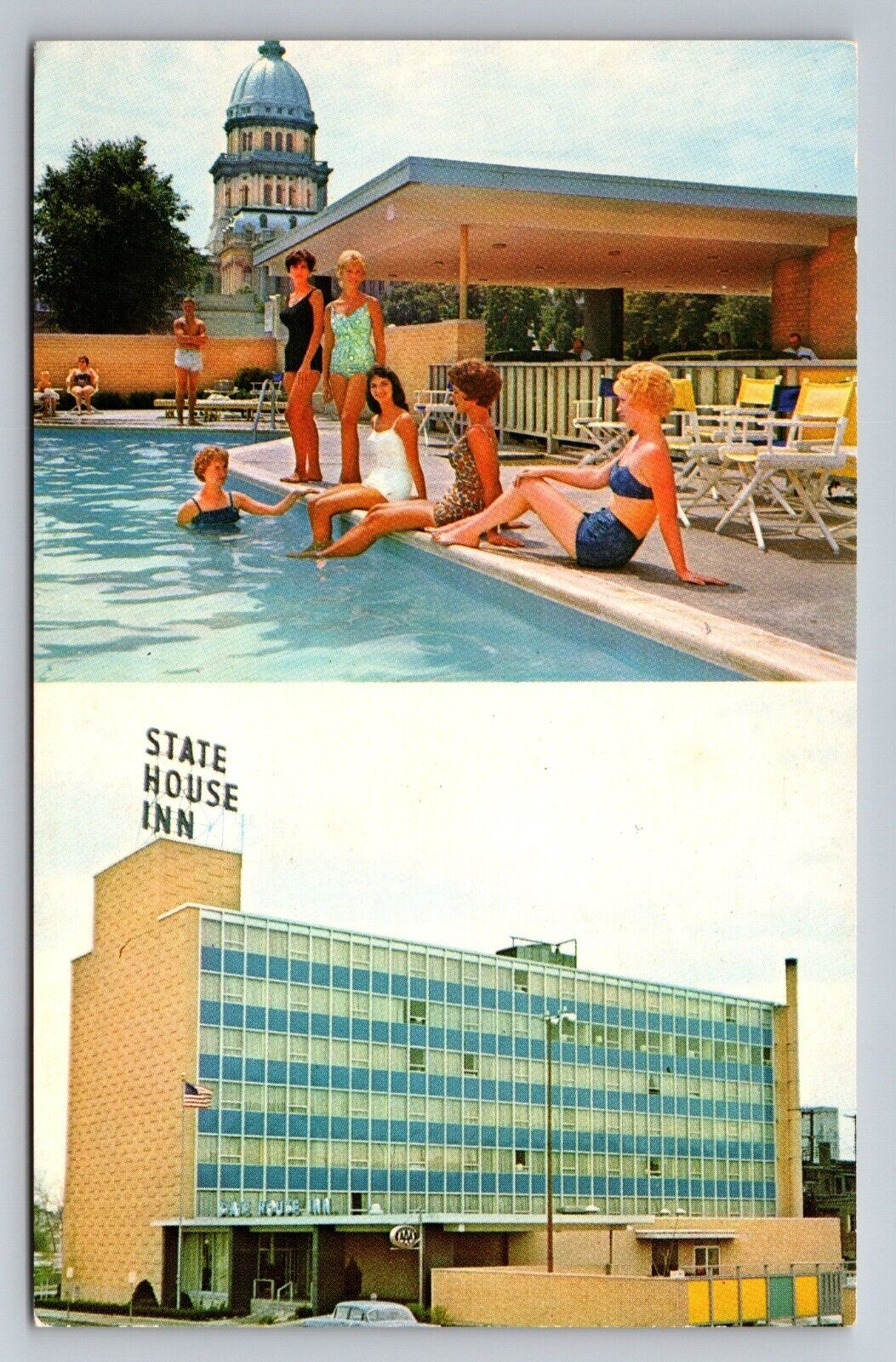 State House Inn,Poolside View, Springfield,Illinois,VTG Unposted C.1968 Postcard