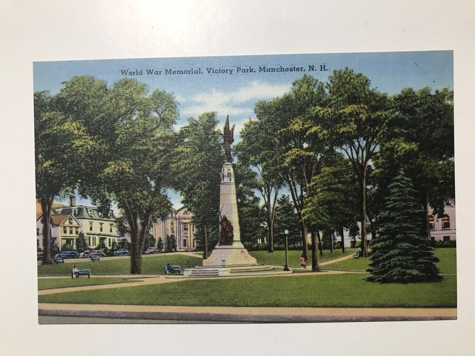 Vintage 1940 World War Memorial Victory Park Manchester New Hampshire Postcard