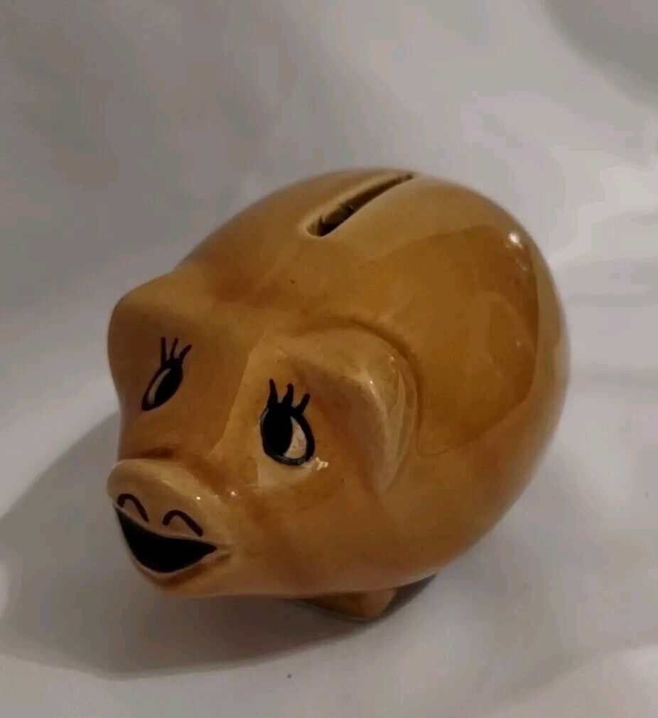 Vintage Ceramic Piggy Bank 5 In. Light Brown