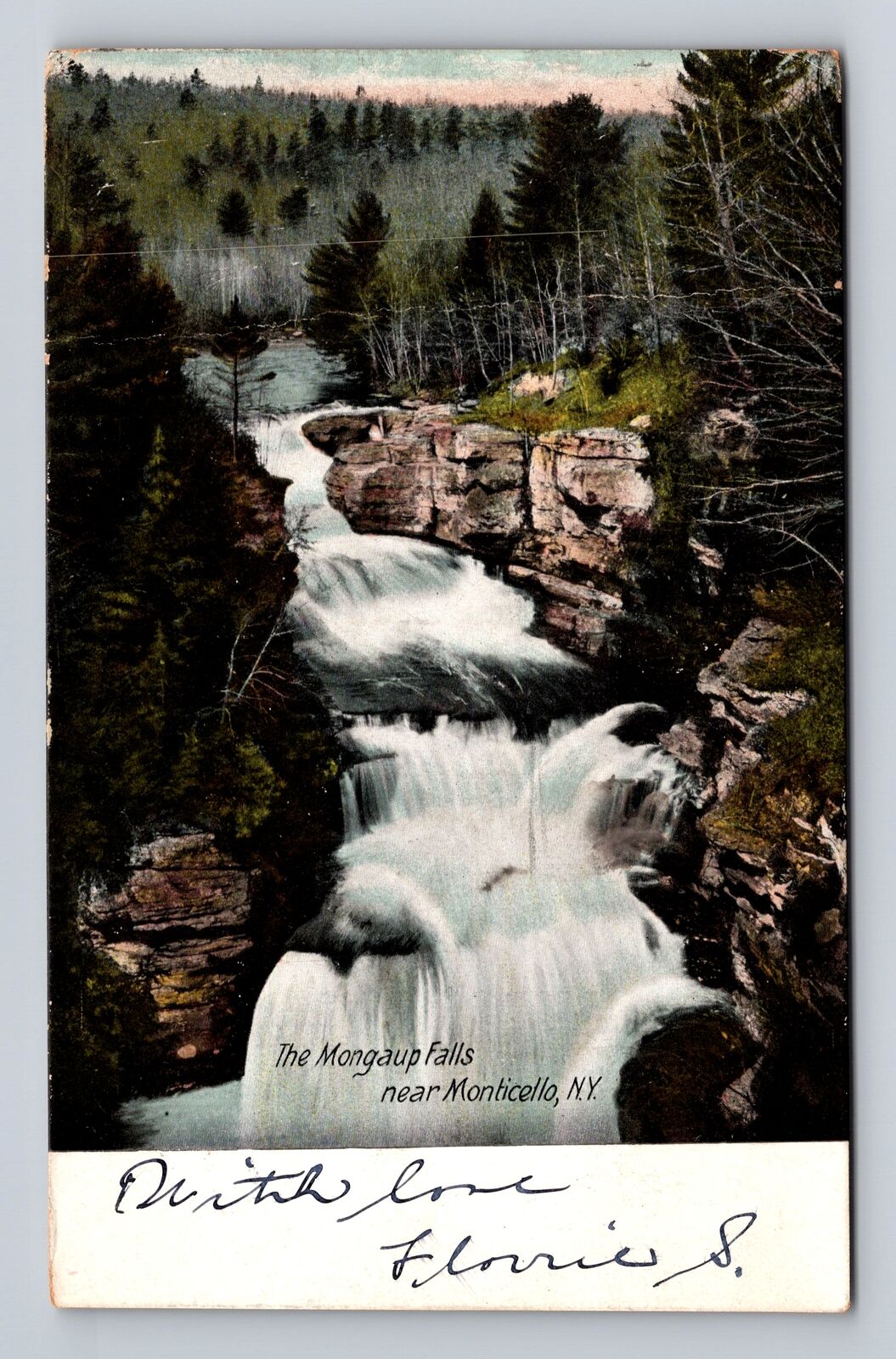 Monticello NY- New York, The Mongaup Falls, Antique, Vintage c1907 Postcard